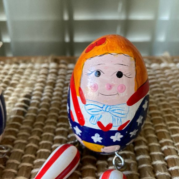 Two Patriotic Wooden Egg People Shelf Sitters - Picture 2 of 7